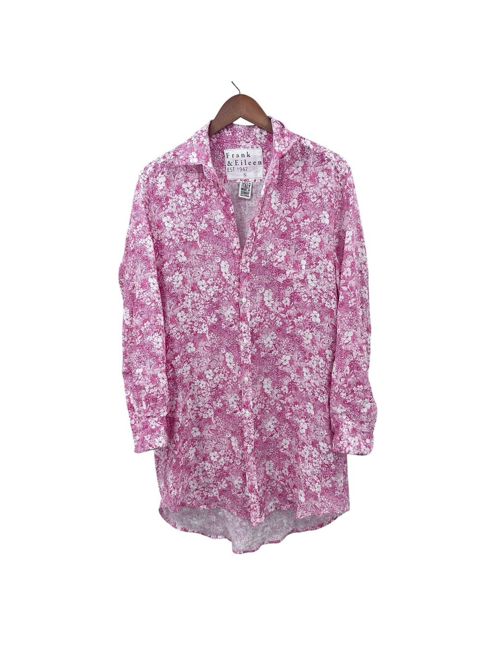 FRANK & EILEEN Mary Shirt Dress Small Pink Floral Long Sleeve Button Down X868